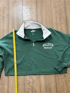 Hollister Green Zip-Up Sweatshirt with White Inner Collar